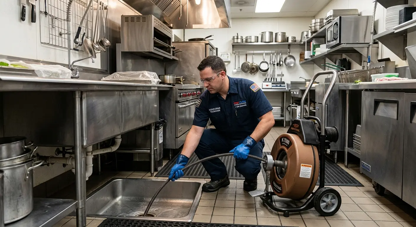 Commercial drain cleaning service in a restaurant kitchen in Orangeburg