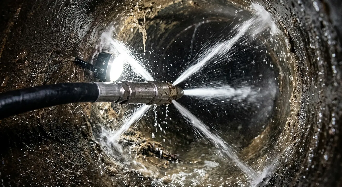 High-pressure hydro jetting nozzle cleaning sewer pipe for Sewer Line Relining in Orangeburg